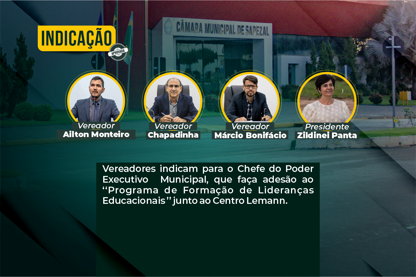 Câmara aprova indicação sugerindo a adesão no “Programa de Formação de Lideranças Educacionais”