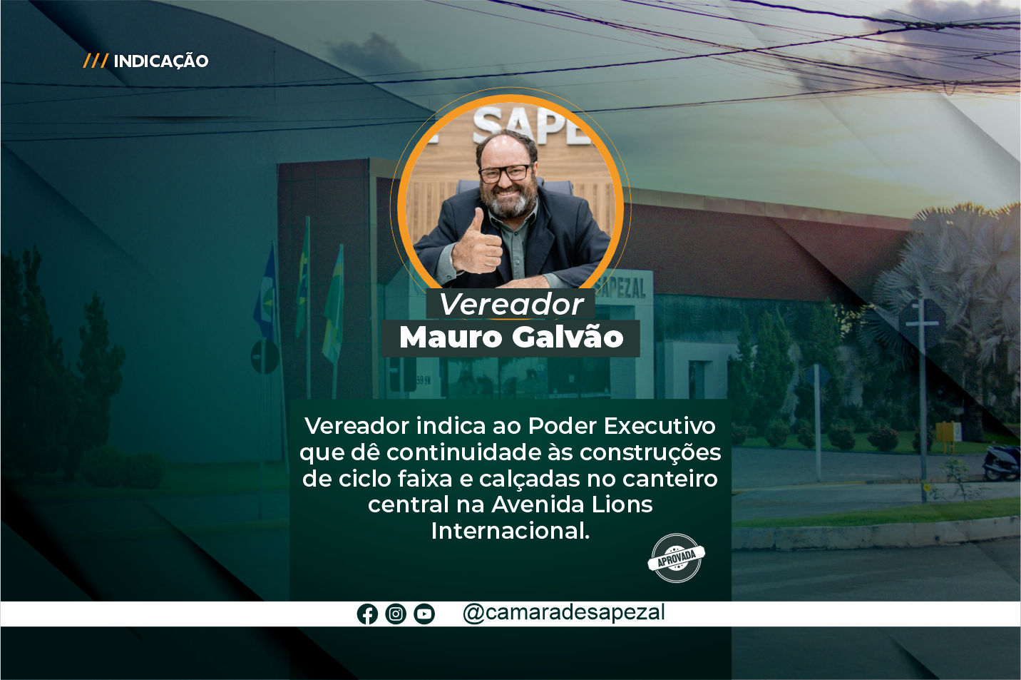 Vereador solicita a continuidade na construção da ciclofaixa e calçadas no Canteiro da Avenida Lions Internacional